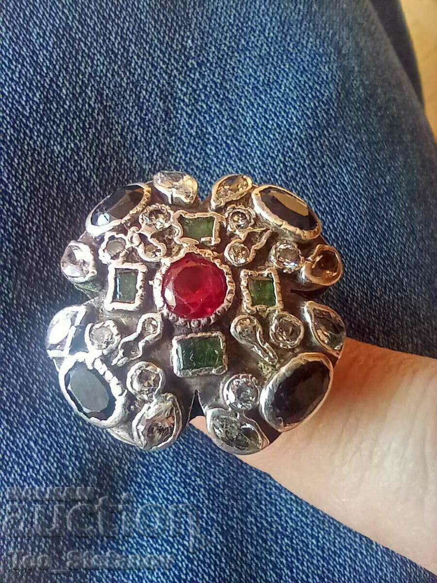 Huge silver ring with silver stones