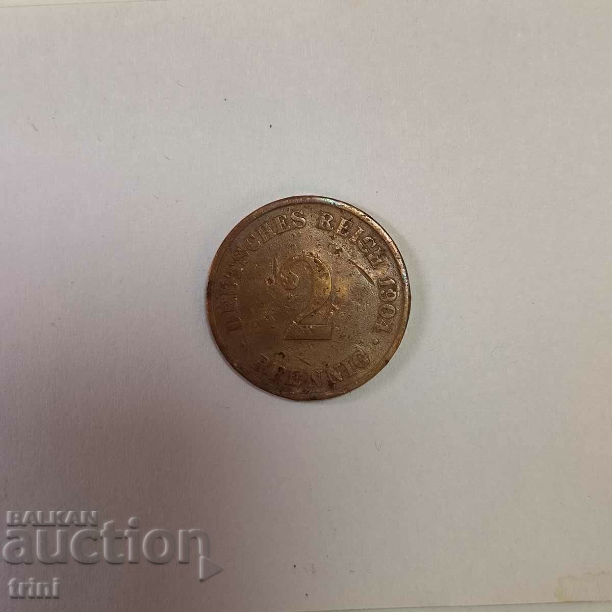 Γερμανία 2 Pfennig 1904 'J' - Αμβούργο μικρό νομισματοκοπείο, σπάνιο