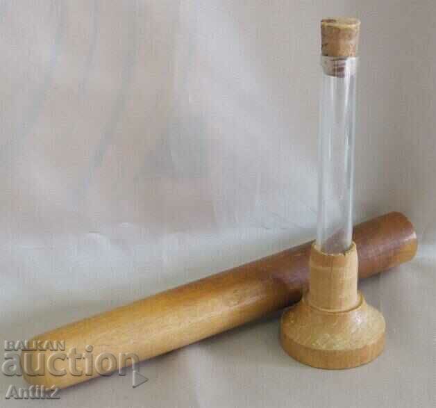 19th Century Medical Wooden Container with Test Tube