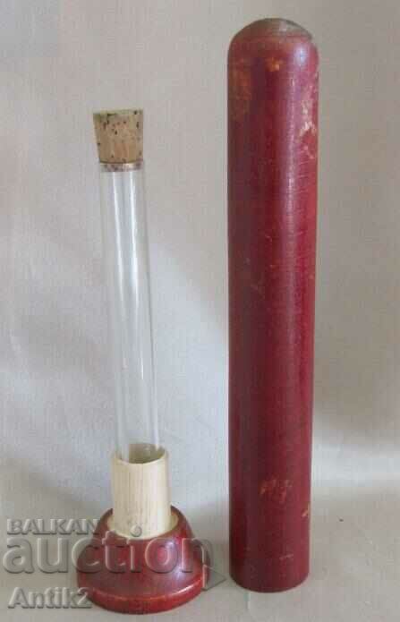 19th Century Medical Wooden Container with Test Tube