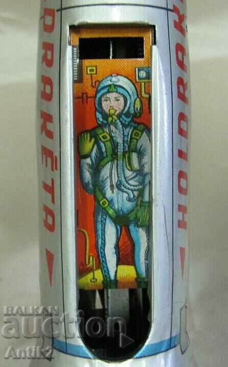 Jucărie metalică pentru copii anii 70 - Rachetă cu mecanism Germania - 5