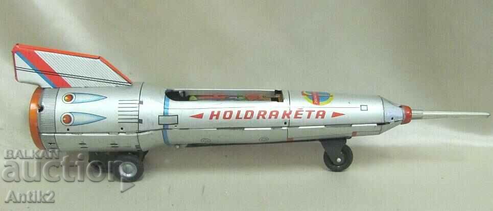 Jucărie metalică pentru copii anii 70 - Rachetă cu mecanism Germania - 6