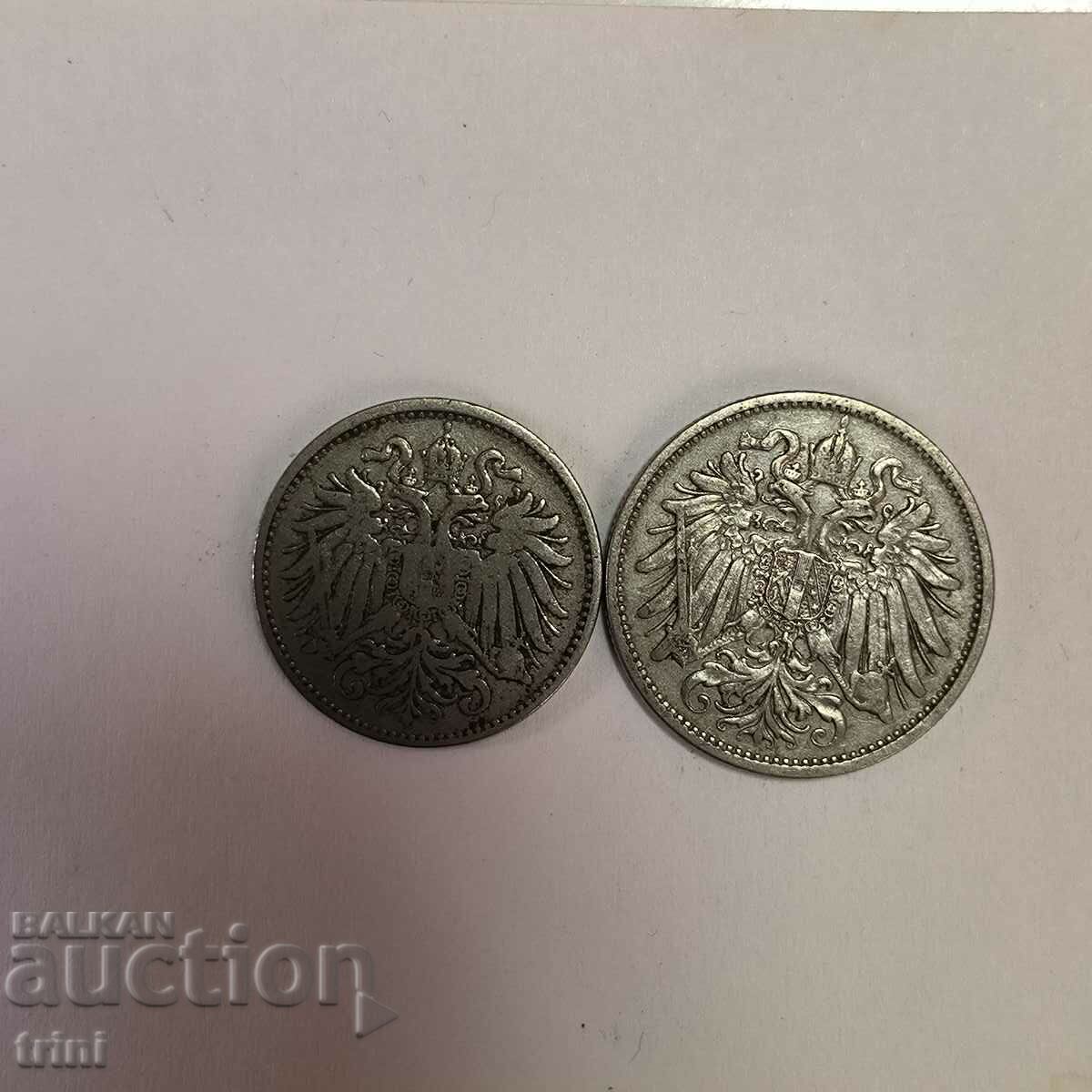 Austria 10 and 20 Heller 1894 with price 3.00 BGN | € 1.53