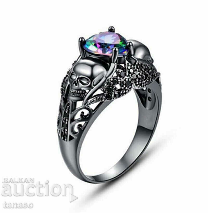 Steampunk ring with rainbow topaz and black rhodium plating