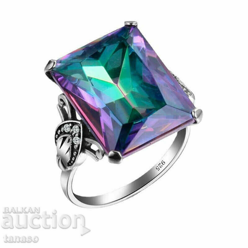 Rainbow topaz ring, silver plated