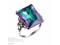 Rainbow topaz ring, silver plated