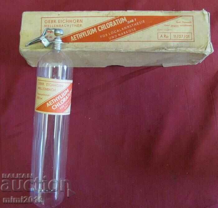 WWII Empty Glass Anesthetic Container