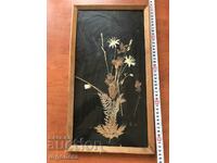 PANEL HERBARIUM GLASS FRAME OF SOCA DRIED FLOWERS 50 YEARS OLD