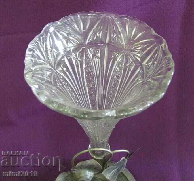 20s Art Deco Crystal Vase with Metal Base and Figurine - 5 20s Art Deco Crystal Vase with Metal Base and Figurine - 5