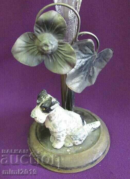 20s Art Deco Crystal Vase with Metal Base and Figurine - 6 20s Art Deco Crystal Vase with Metal Base and Figurine - 6