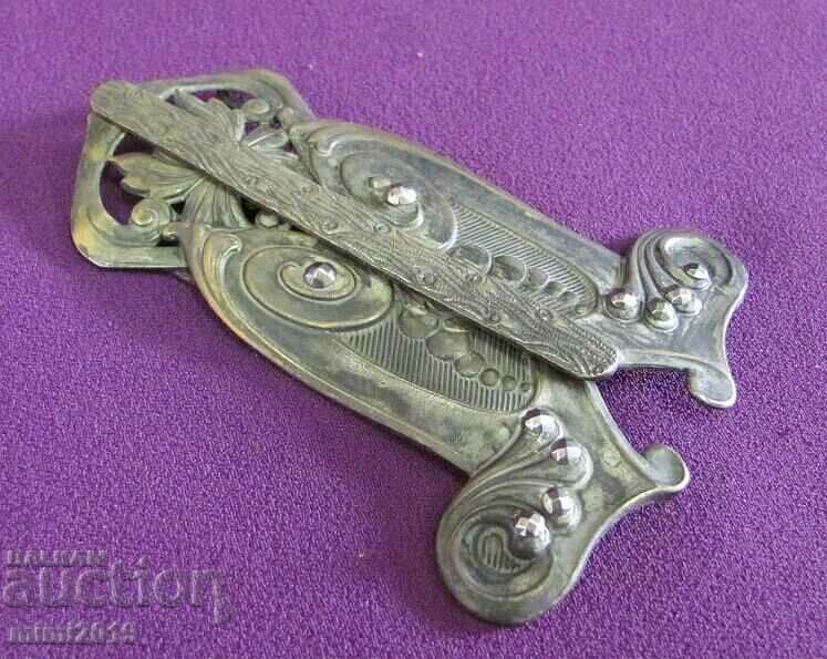 Art Nouveau Metal Silver Plated Bronze Belt Buckle - 6 Art Nouveau Metal Silver Plated Bronze Belt Buckle - 6