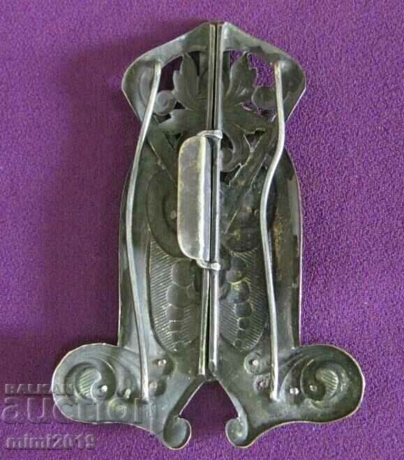 Art Nouveau Metal Silver Plated Bronze Belt Buckle - 7 Art Nouveau Metal Silver Plated Bronze Belt Buckle - 7