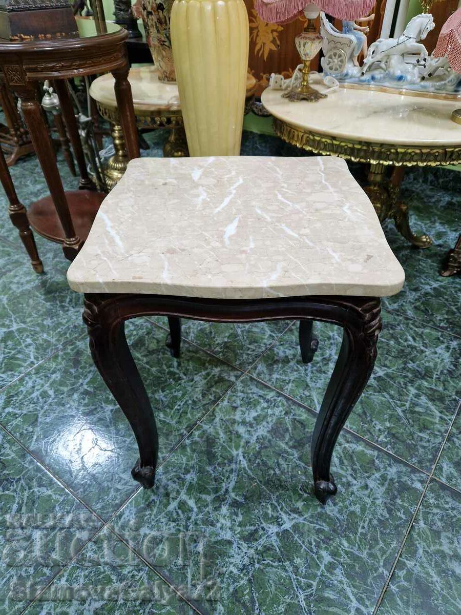 Wonderful antique German solid wood side table with marble p