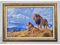 Λιοντάρι με λέαινα, εικόνα με κορνίζα