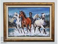 Horses, framed picture