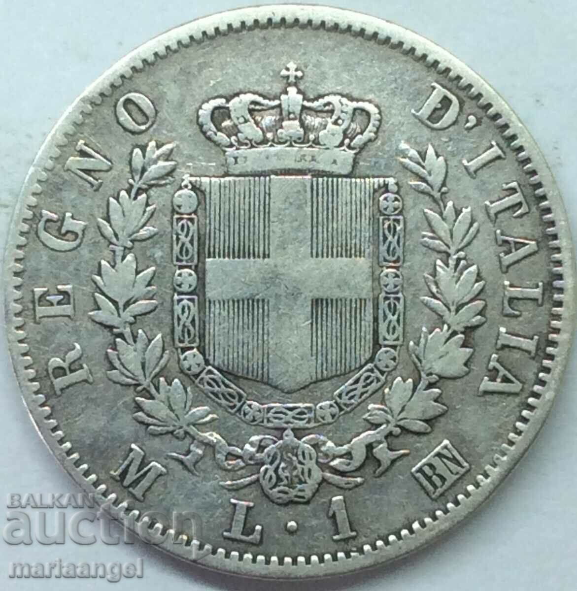 1 liră 1863 Italia M-Milan (Birmingham) argint