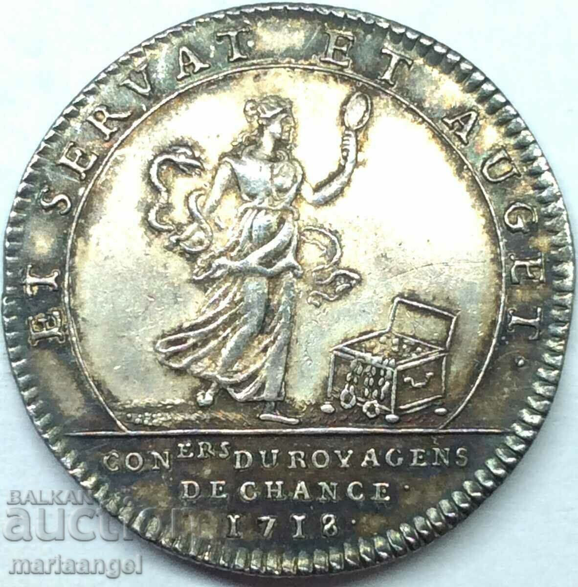 France Louis XV 1718 silver token 7.5g Deep Patina