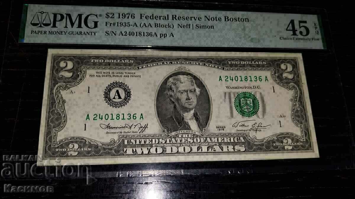 Certified 1976 US $2 Anniversary Banknote, PMG 45 EPQ!