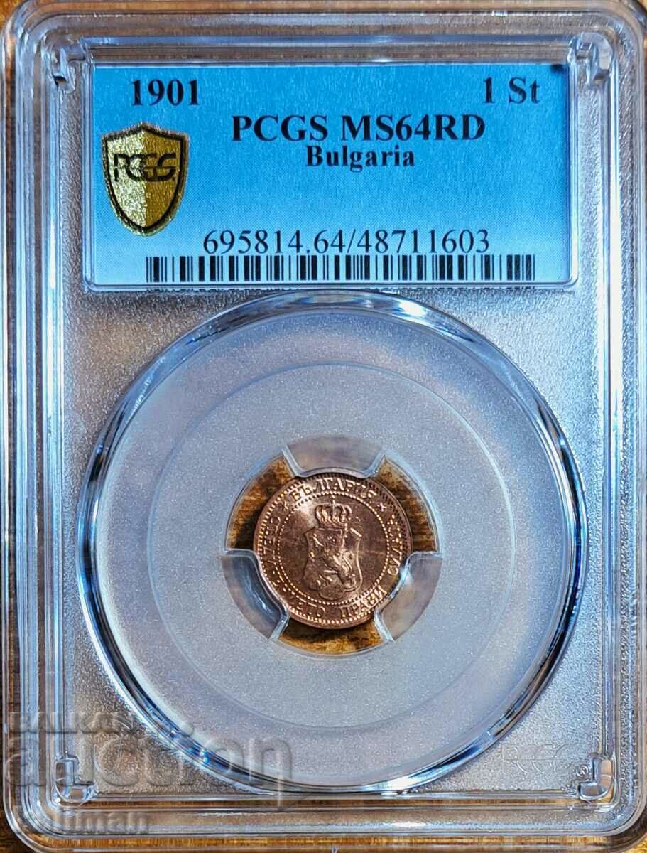 монета 1 стотинка 1901 г. PCGS  MS 64 RD