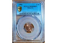 coin 1 cent 1901 PCGS MS 64 RD