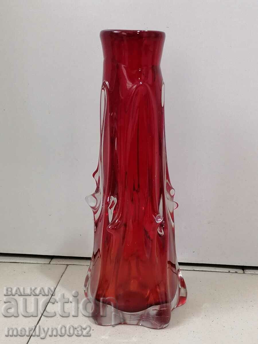 Old red blown glass vase with price 35.00 BGN | € 17.90 Old red blown glass vase with price 35.00 BGN | € 17.90