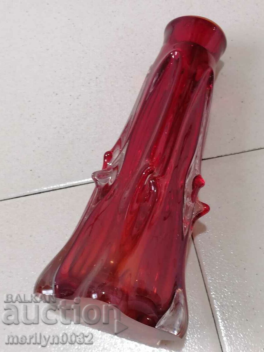 Old red blown glass vase - 6 Old red blown glass vase - 6