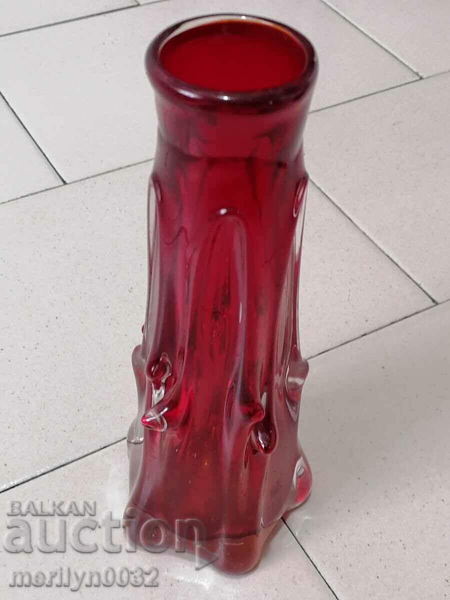 Old red blown glass vase