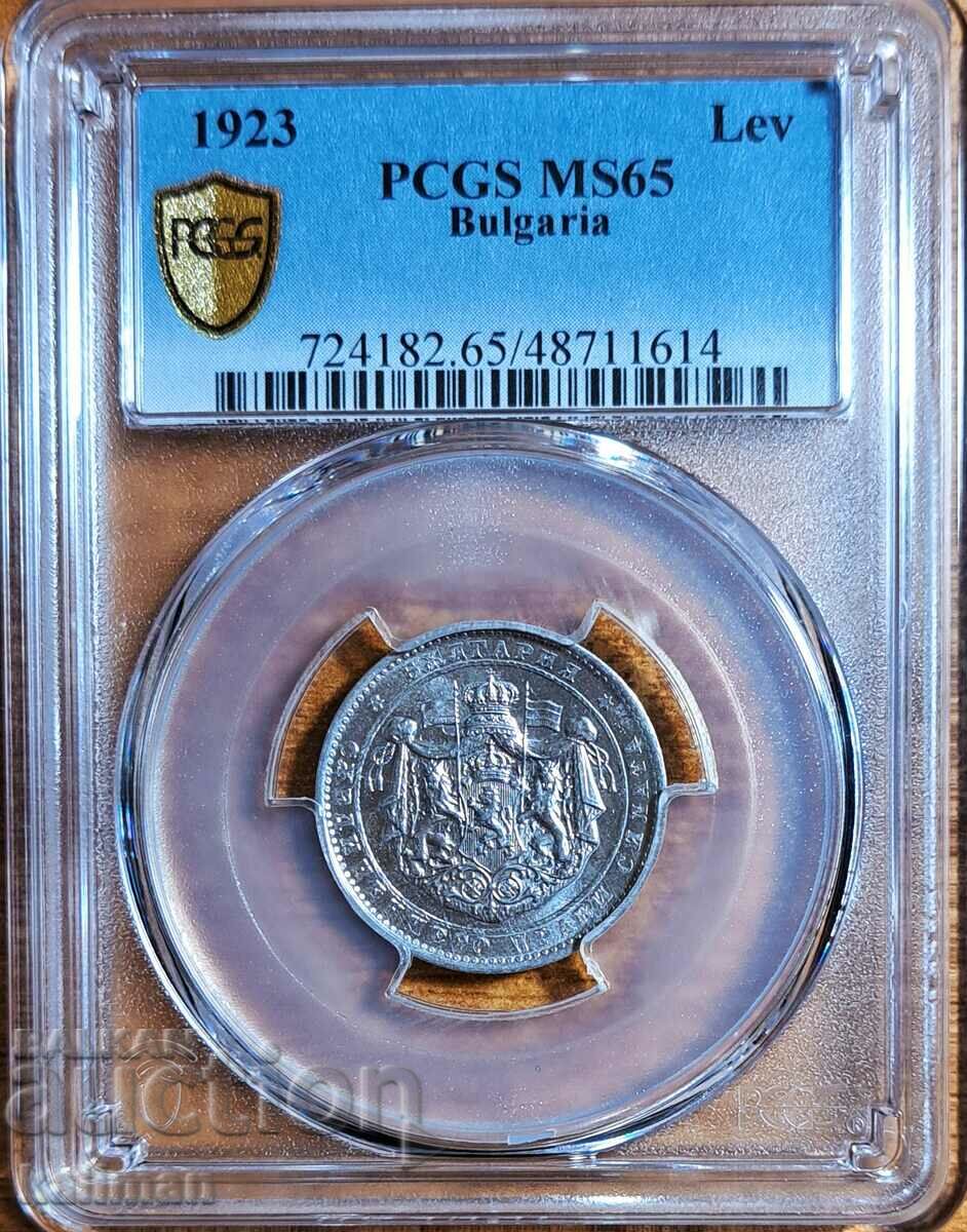 монета 1 лева 1923 г. PCGS  MS 65