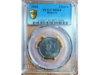 coin 2 BGN 1943 PCGS MS 64