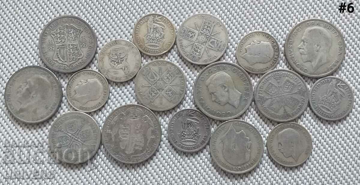 LARGE LOT OF 1.2 SHILLING & 1/2 CROWN SILVER COINS