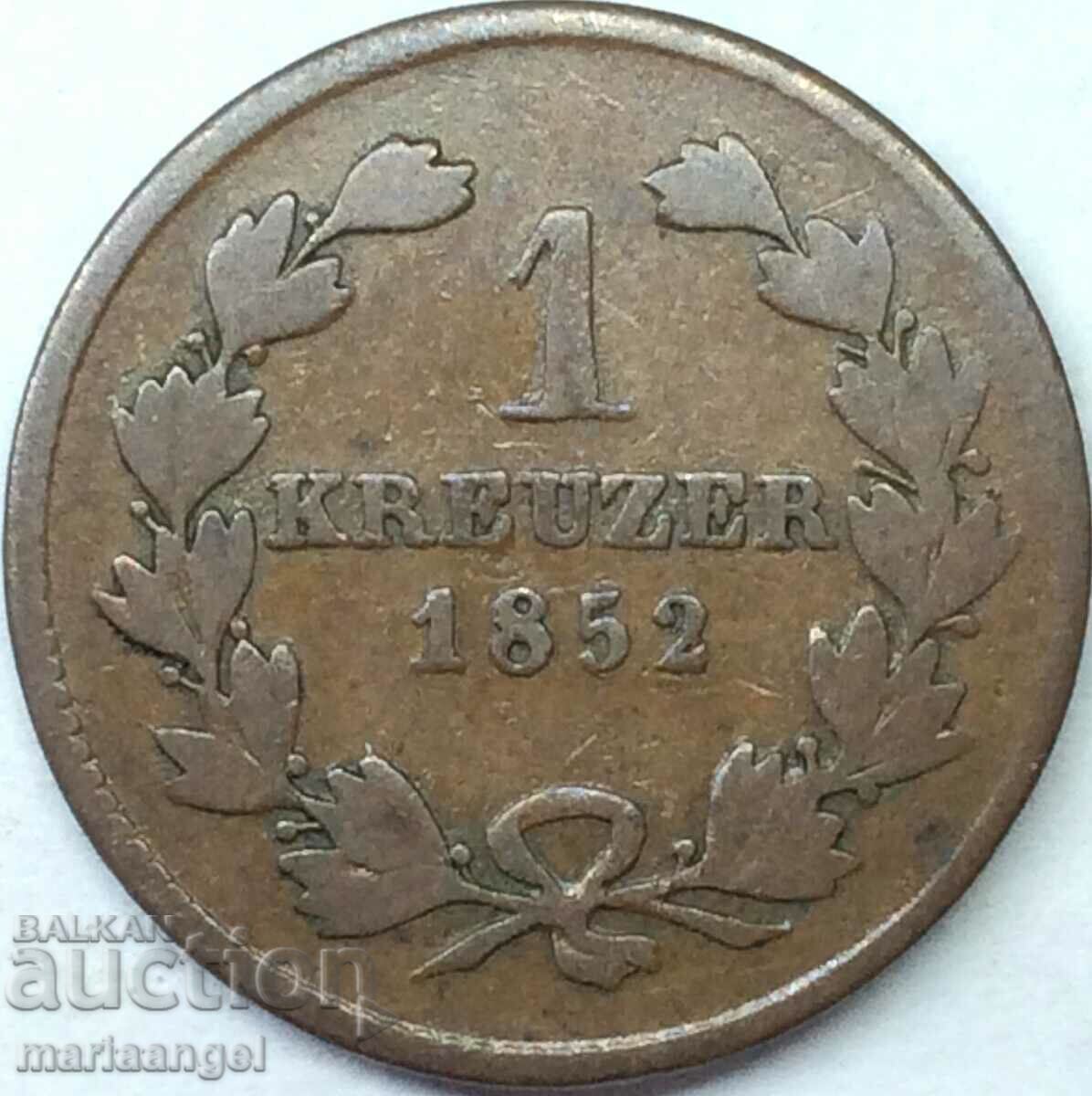 1 Kreuzer 1852 Baden Germany Leopold