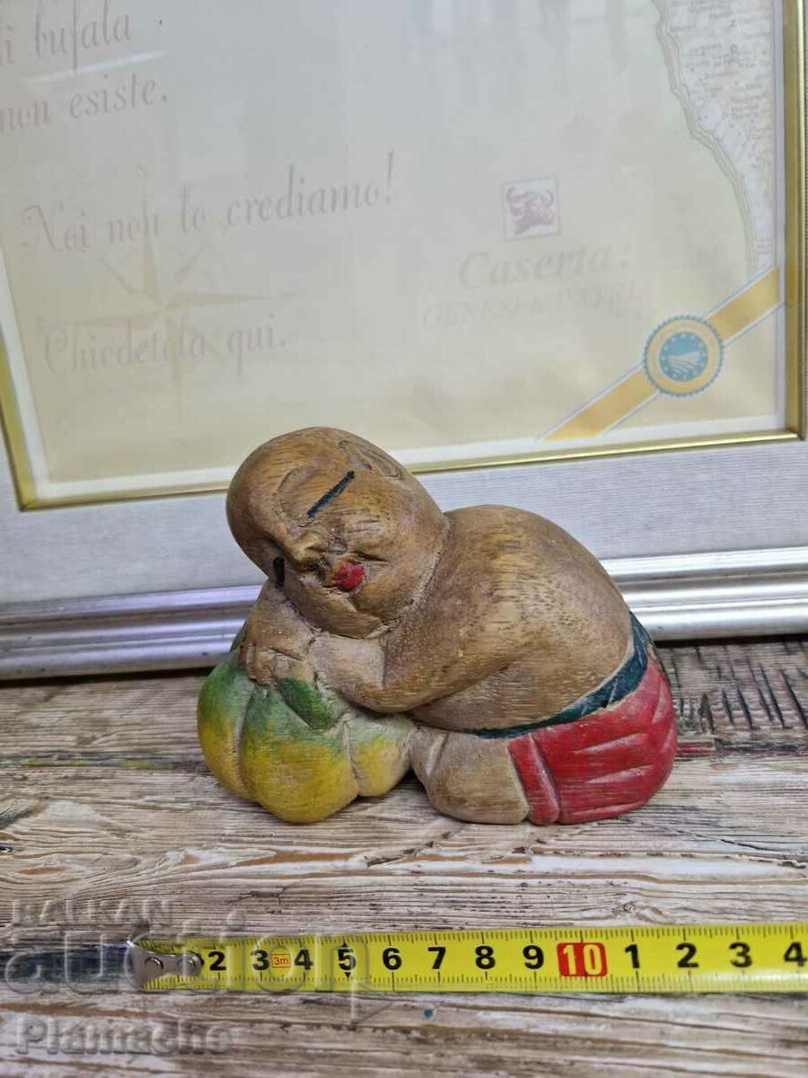 Vintage Carved Wood Sleeping Boy
