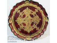 Vintage Italian wooden tray, burgundy and gold from Florence