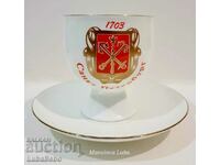 Porcelain cup and saucer, emblem of St. Petersburg