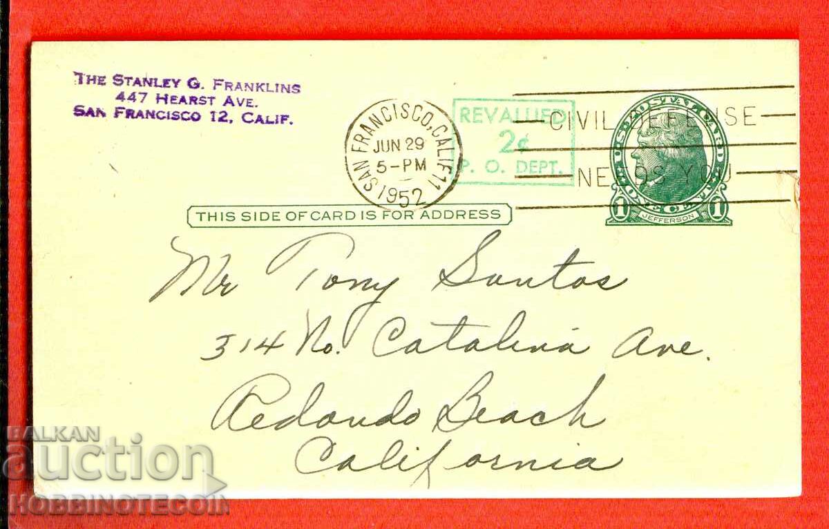 USA travel card with 1 + 2 CENTS Reprint - 1952