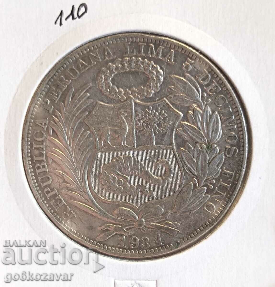 Peru 1 Sol 1934 Argint!