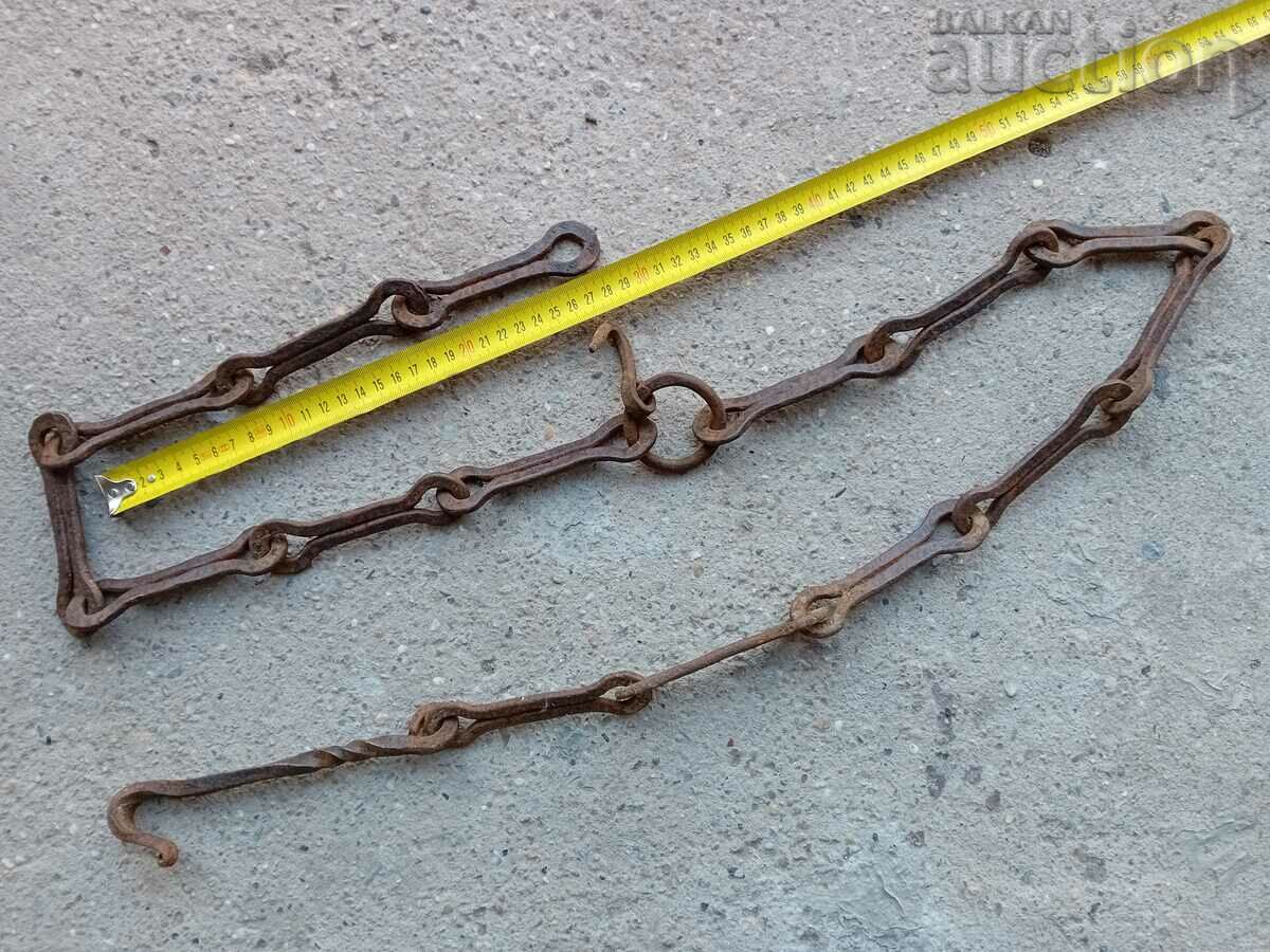 Old wrought iron chain with hook, hearth ring - 5 Old wrought iron chain with hook, hearth ring - 5