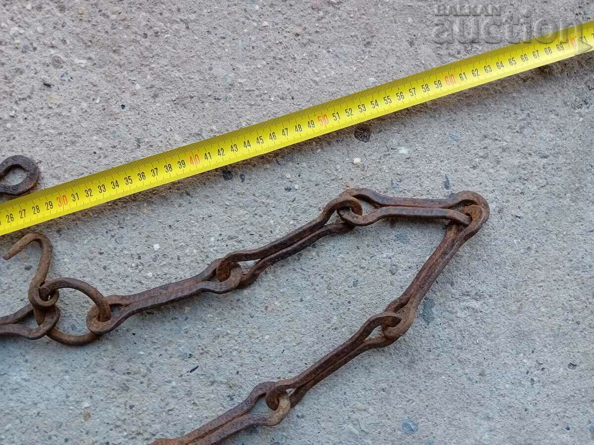 Old wrought iron chain with hook, hearth ring - 6 Old wrought iron chain with hook, hearth ring - 6