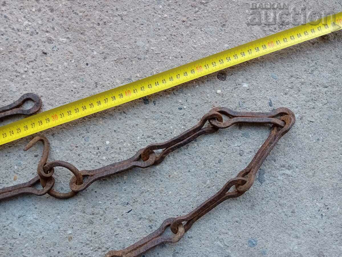 Old wrought iron chain with hook, hearth ring - 7 Old wrought iron chain with hook, hearth ring - 7