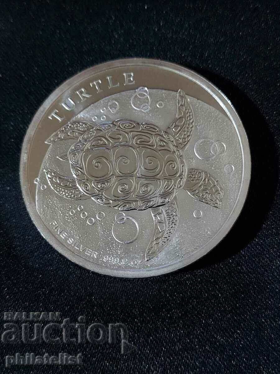 Niue 2024 - 5 USD - Țestoasă - 2 OZ - Monedă de argint