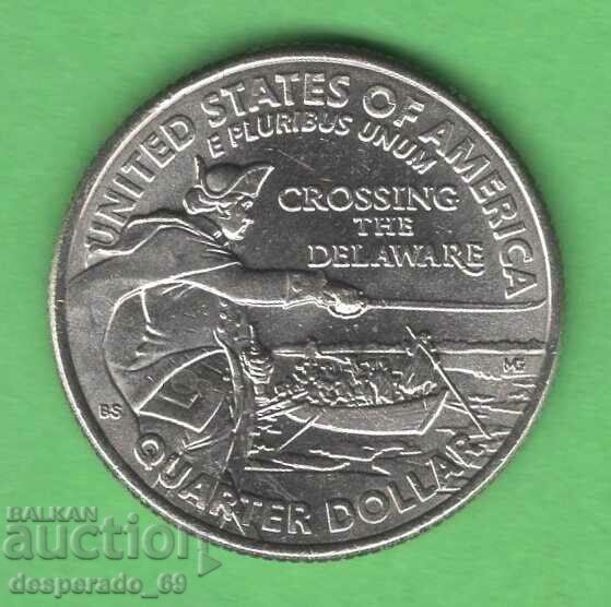 (¯`'•.¸   25 цента 2021 D  САЩ (Crossing the Delaware) aUNC