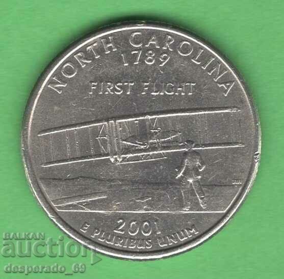 (¯`'•.¸   25 цента 2001 P  САЩ (North Carolina)  ¸.•'´¯)
