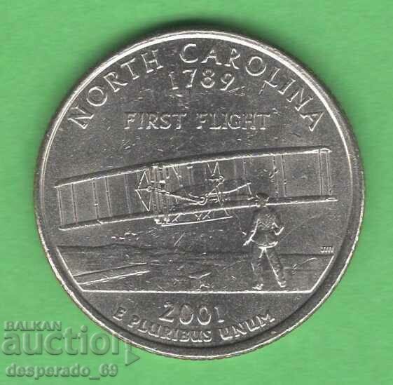 (¯`'•.¸   25 цента 2001 D  САЩ (North Carolina)  ¸.•'´¯)