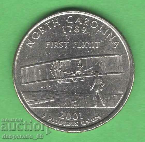 (¯`'•.¸   25 цента 2001 D  САЩ (North Carolina)  ¸.•'´¯)