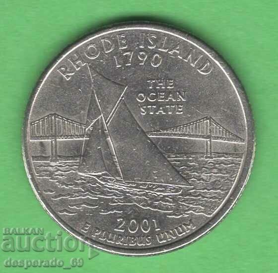(¯`'•.¸ 25 cents 2001 D USA (Rhode Island) ¸.•'´¯)