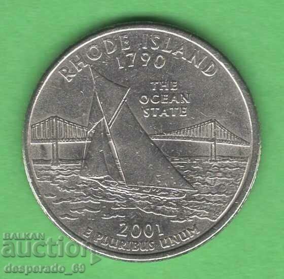 (¯`'•.¸ 25 de cenți 2001 D SUA (Rhode Island) ¸.•'´¯)