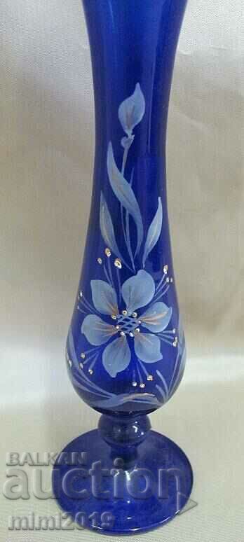 Auction  Vintich Vase Blue Glass Hand Painted