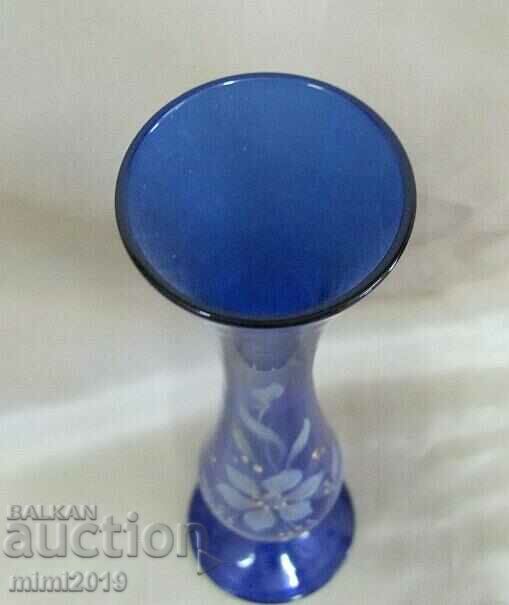 Delivery of Vintich Vase Blue Glass Hand Painted