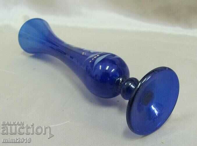 Vintich Vase Blue Glass Hand Painted - 6