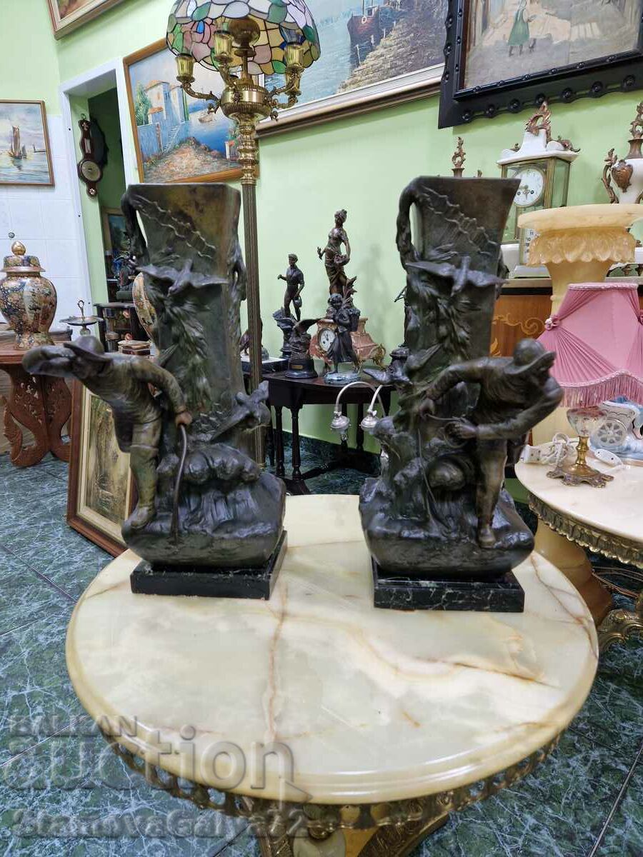 A pair of superb antique French figural decorations